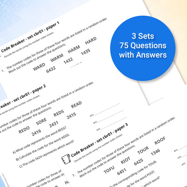 Codebreaker practice papers showing printable letter-to-number logic questions