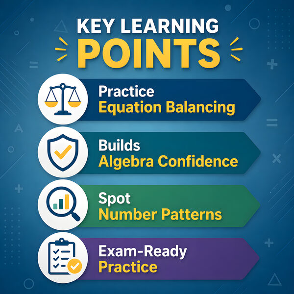 Key Learning Benefits — Skills covered: order of operations, mental arithmetic, equation balancing, logical deduction