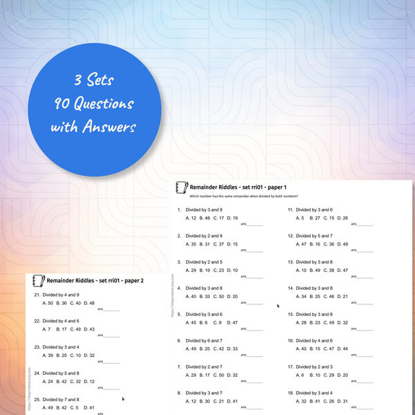 Remainder Riddle practice papers showing printable remainders and divisibility worksheets