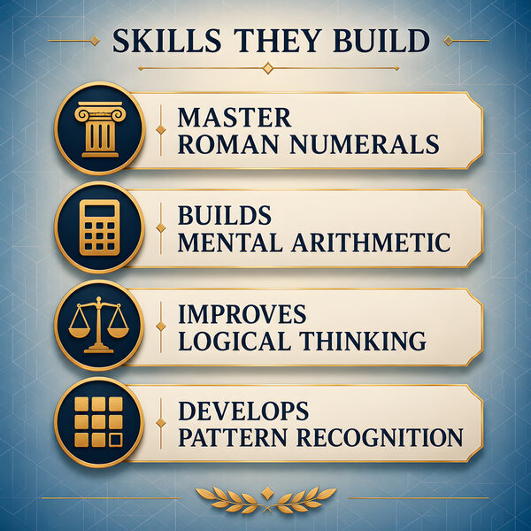 Key learning benefits for Roman Numerals printable worksheets